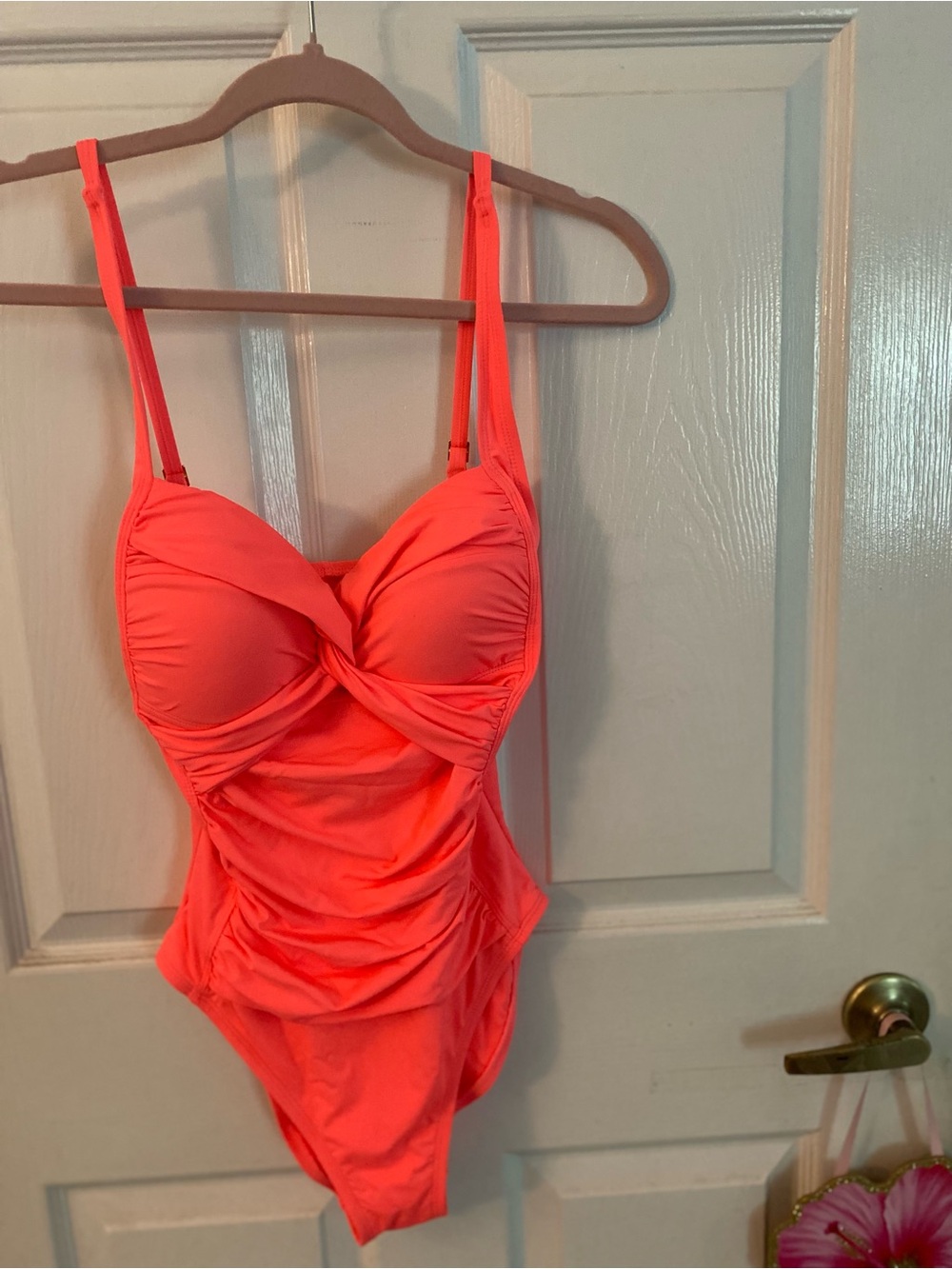 Ruched One-Piece Swimsuit in Bright Coral medium